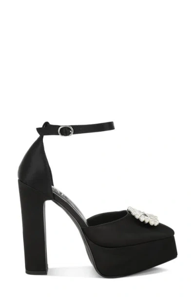 London Rag Maeissa Pearly Brooch Ankle Strap Platform Pump In Black