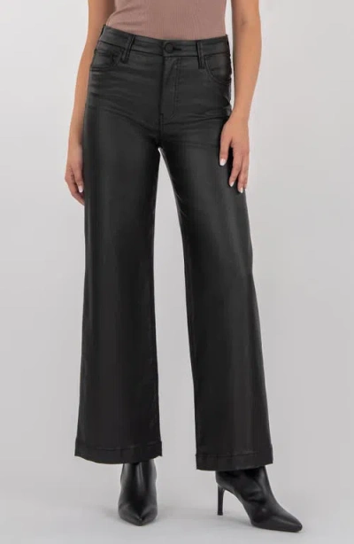 Kut From The Kloth Meg High Rise Wide Leg Coated Canvas Pants In Chocolate In Black