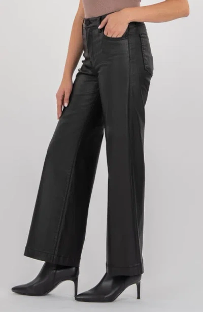 Kut From The Kloth Meg High Rise Wide Leg Coated Canvas Pants In Chocolate In Black