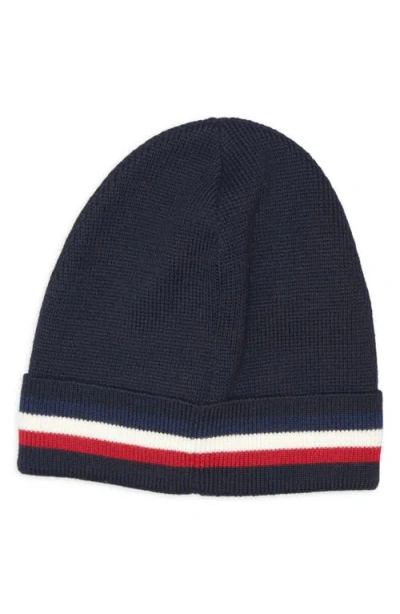 Moncler Tricolor Stripe Virgin Wool Beanie In Blue