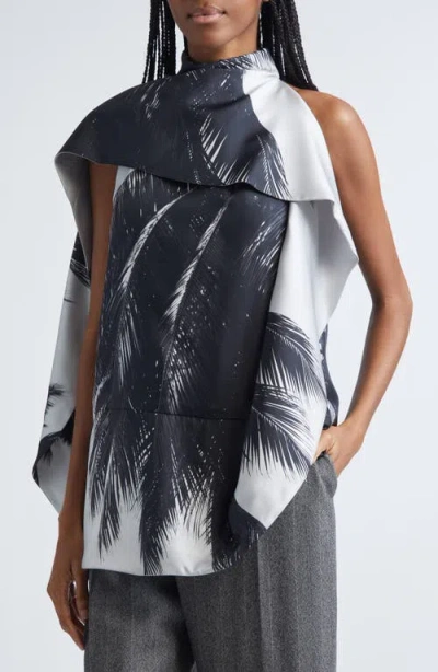 Ferragamo Trinidad Print Asymmetric Silk Twill Blouse In Multi