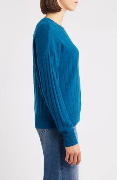 Griffen Cable Wool & Cashmere V-neck Sweater In Blue