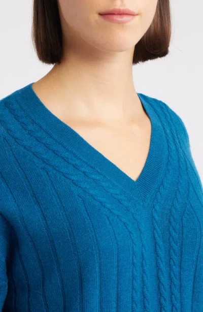 Griffen Cable Wool & Cashmere V-neck Sweater In Blue