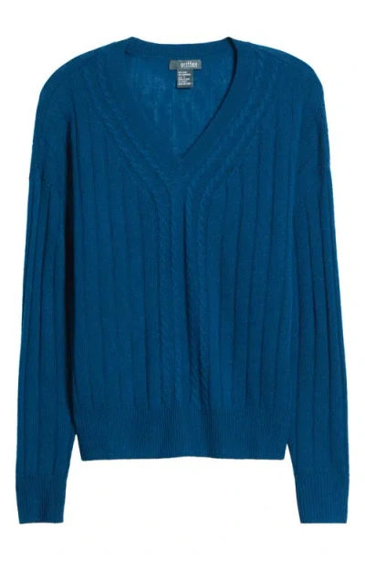 Griffen Cable Wool & Cashmere V-neck Sweater In Blue