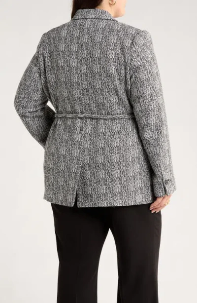 Nordstrom Belted Textured Boyfriend Blazer In Gray