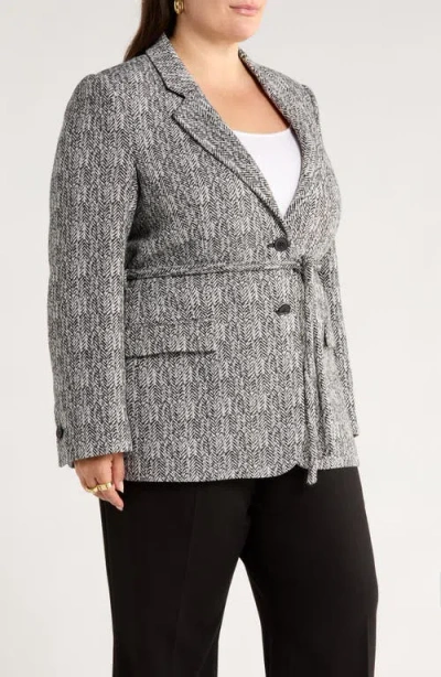 Nordstrom Belted Textured Boyfriend Blazer In Gray