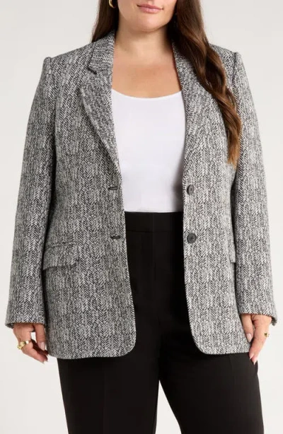 Nordstrom Belted Textured Boyfriend Blazer In Gray