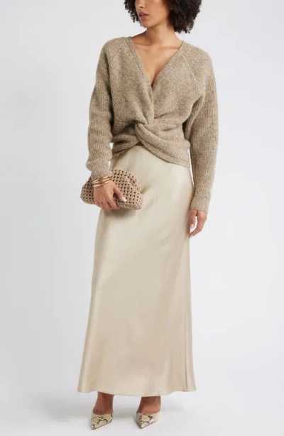 Open Edit Satin Midi Skirt In Neutral