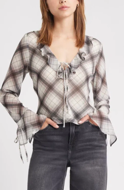 Open Edit Ruffle Chiffon Top In Gray