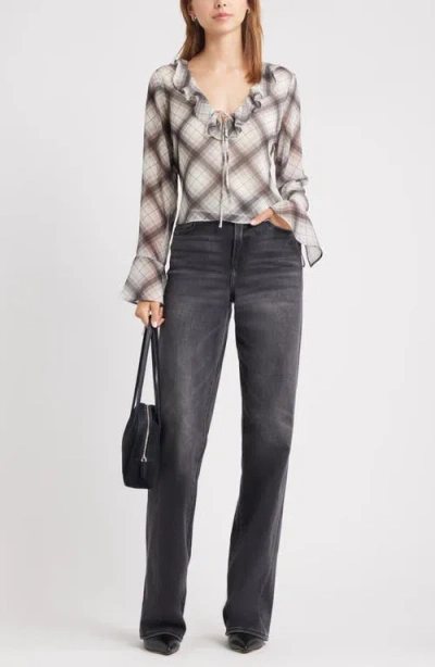 Open Edit Ruffle Chiffon Top In Gray
