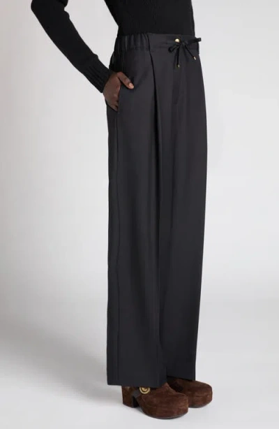 Moncler Drawstring Wool Trousers In Black