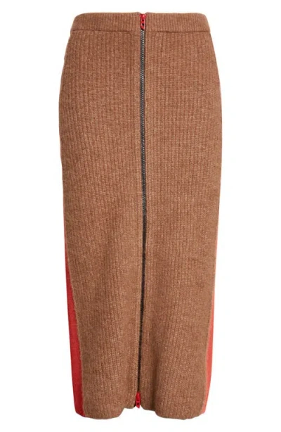 Diesel Midi Skirt In Alpaca With Front Zipper In Brown