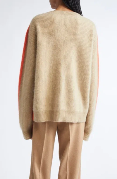 Zankov Halas Colorblock Rib Merino Wool & Cashmere Crewneck Sweater In Orange