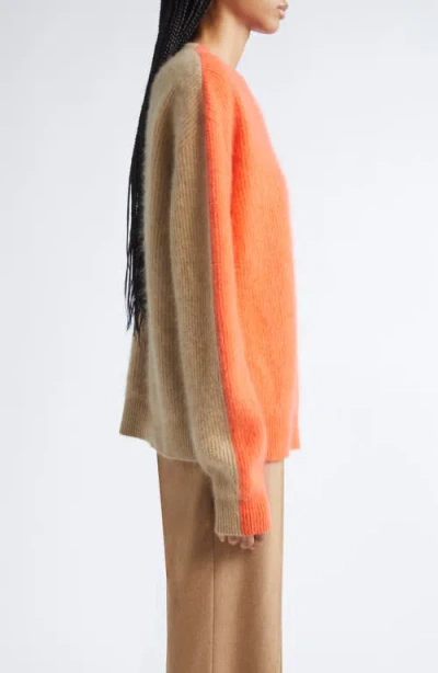 Zankov Halas Colorblock Rib Merino Wool & Cashmere Crewneck Sweater In Orange