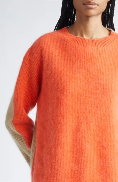 Zankov Halas Colorblock Rib Merino Wool & Cashmere Crewneck Sweater In Orange