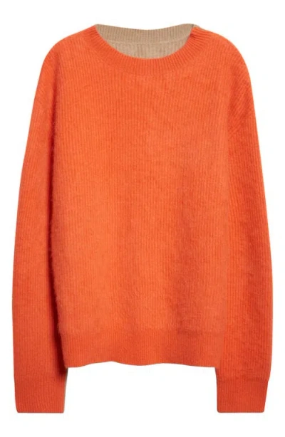 Zankov Halas Colorblock Rib Merino Wool & Cashmere Crewneck Sweater In Orange