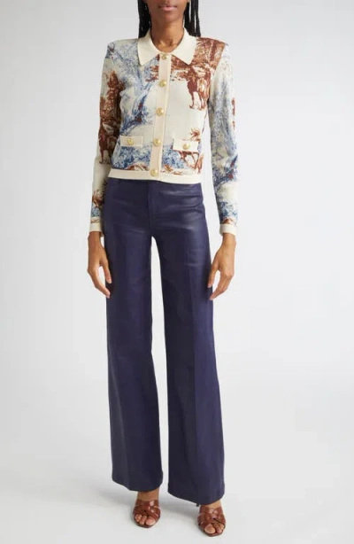 L'agence Osiris Jacquard Collared Cardigan Tan Mt Western Toile In Multi