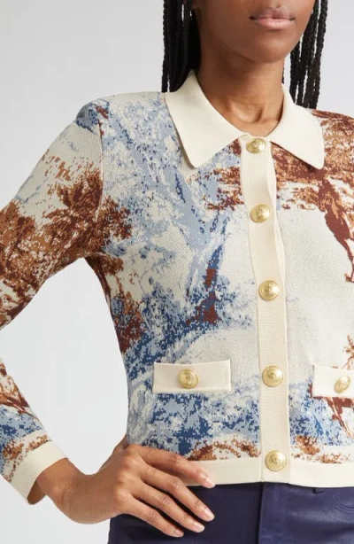 L'agence Osiris Jacquard Collared Cardigan Tan Mt Western Toile In Multi