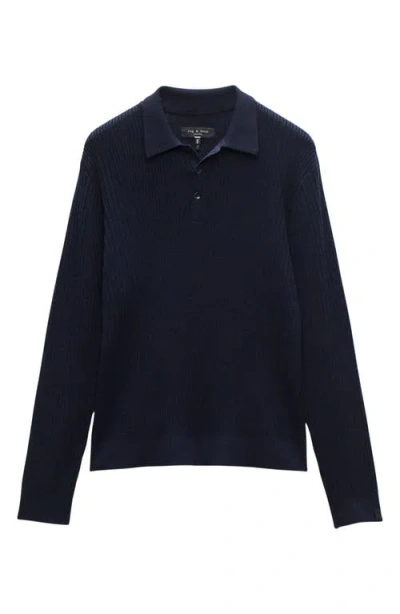 Rag & Bone Long Sleeve Polo Neck Sweater In Blue
