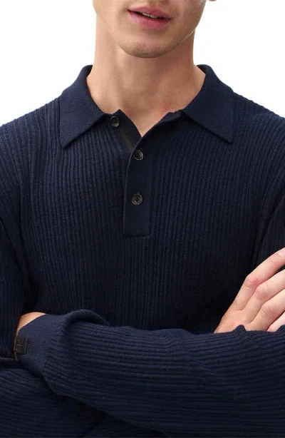 Rag & Bone Long Sleeve Polo Neck Sweater In Blue