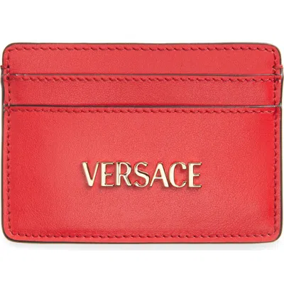 Versace Logo Leather Card Case In Red