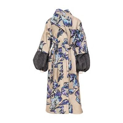 Artista Women's Blue Crystal Overlapped Printed Coat In Blue