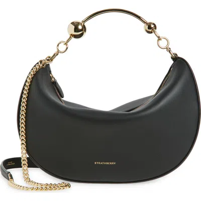 Strathberry Crescent Moon Small Leather Crossbody In Black