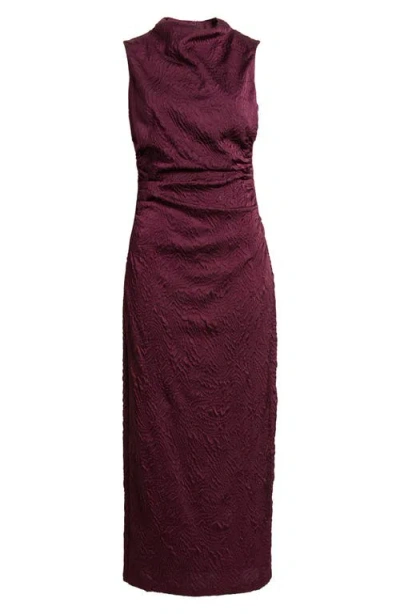Vince Camuto Leaf Jacquard Cowl Neck Sheath Dress In Burgundy