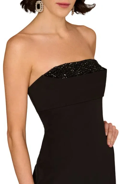 Aidan Mattox By Adrianna Papell Bead Detail Stretch Crepe Column Gown In Black