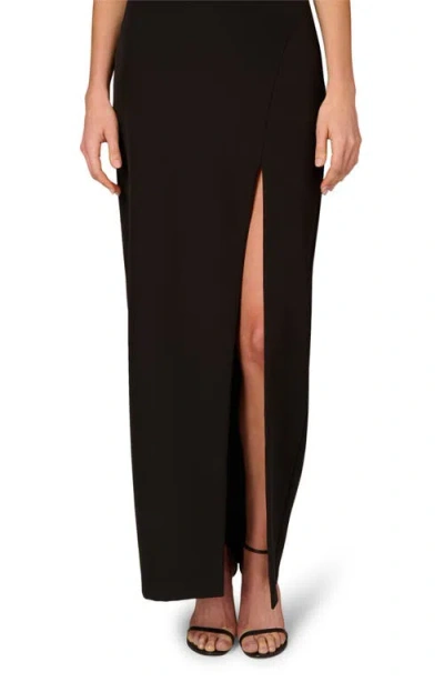 Aidan Mattox By Adrianna Papell Bead Detail Stretch Crepe Column Gown In Black