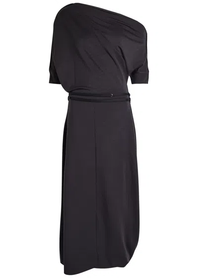 Lemaire Twisted Belted Jersey Midi Dress In Black