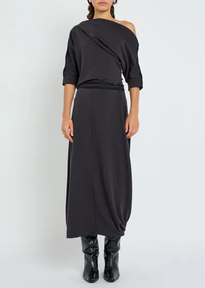 Lemaire Twisted Belted Jersey Midi Dress In Black
