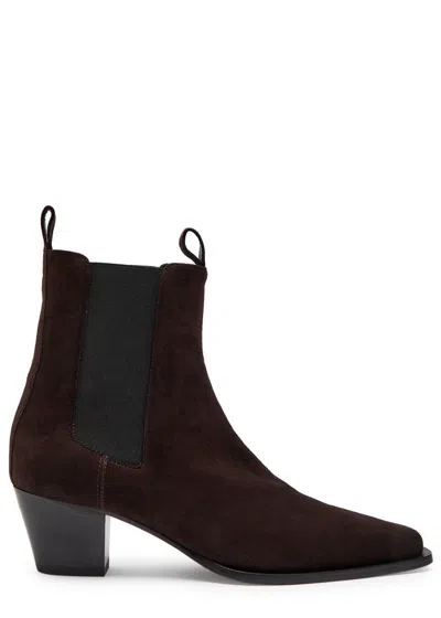 Totême Toteme 80mm Suede Boots With Pointed Toe In Brown