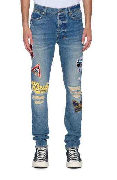 Ksubi Van Winkle Rodeo Patched Skinny Fit Jeans In Denim In Blue