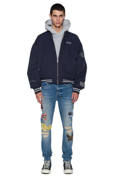 Ksubi Van Winkle Rodeo Patched Skinny Fit Jeans In Denim In Blue