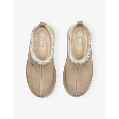 Ugg Tazz Wool-blend Fleece-lined Embroidered Suede Platform Slippers In Neutral