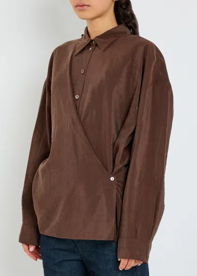 Lemaire Straight Collar Twisted Cotton Shirt In Brown
