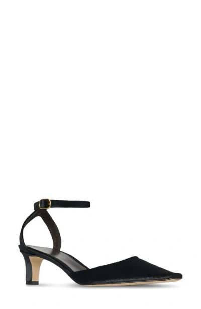 The Row Carla Square Toe Velvet Ankle Strap Sandal In Black