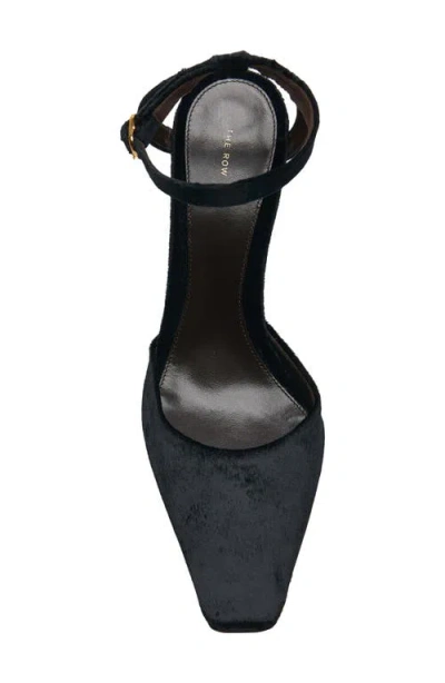 The Row Carla Square Toe Velvet Ankle Strap Sandal In Black