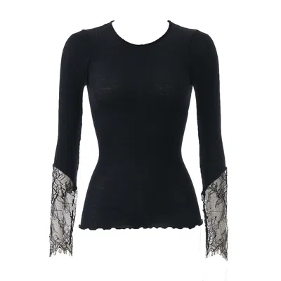 Aromatique Women's Ribbed Wool Long Sleeve With Sublime Sleeves Lace - Black In Black