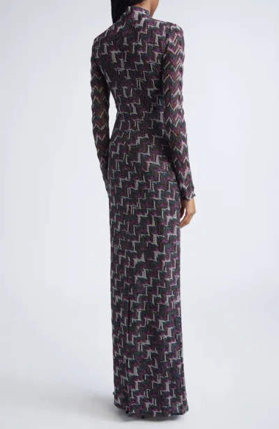 Missoni Metallic Zigzag Long-sleeve Maxi Dress In Gray