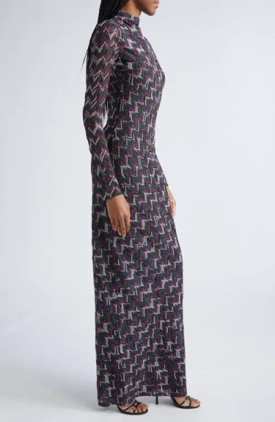 Missoni Metallic Zigzag Long-sleeve Maxi Dress In Gray