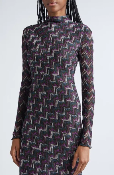 Missoni Metallic Zigzag Long-sleeve Maxi Dress In Gray