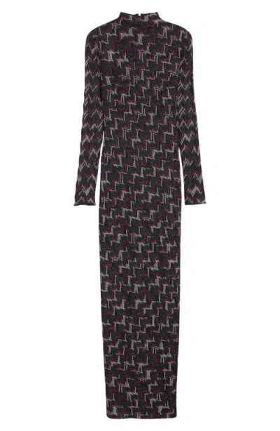 Missoni Metallic Zigzag Long-sleeve Maxi Dress In Gray