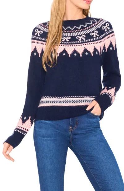 Cece Women's Ribbon Fair Isle Crewneck Sweater In Blue