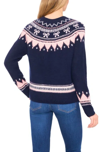 Cece Women's Ribbon Fair Isle Crewneck Sweater In Blue