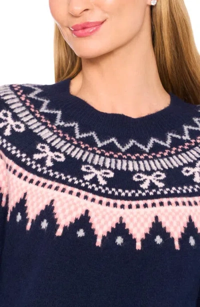 Cece Women's Ribbon Fair Isle Crewneck Sweater In Blue