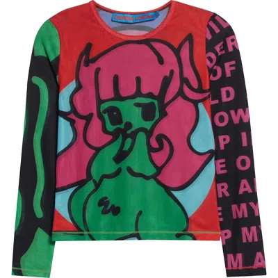 Chopova Lowena Tiny Long Sleeve Mesh Top In Multi