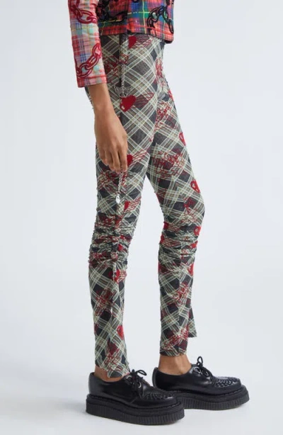 Chopova Lowena Sonicscape Plaid Flocked Mesh Leggings In Multi