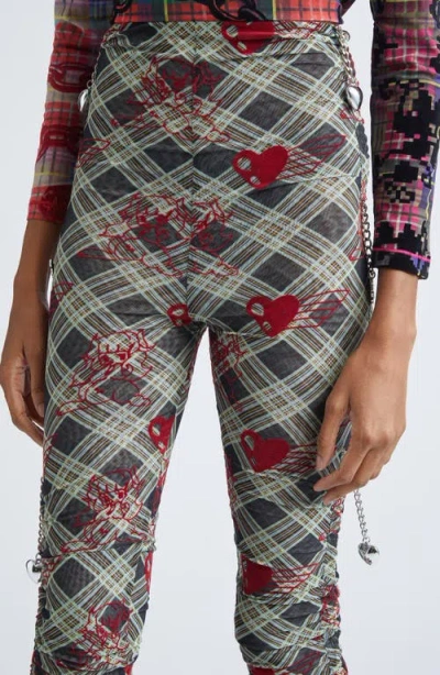 Chopova Lowena Sonicscape Plaid Flocked Mesh Leggings In Multi